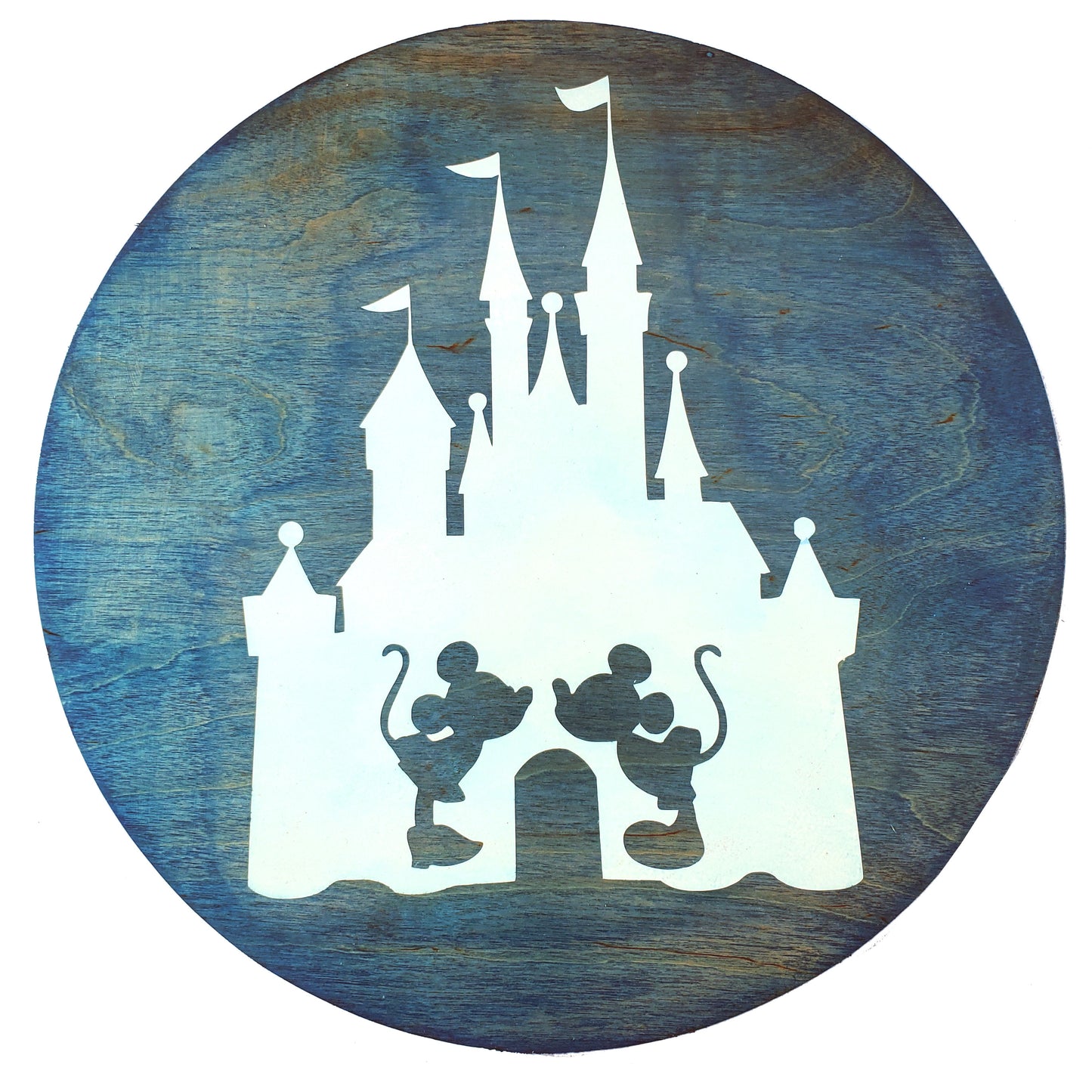 Disney Castle Mickey & Minnie Inspired Wood Wall Art, 12" Round