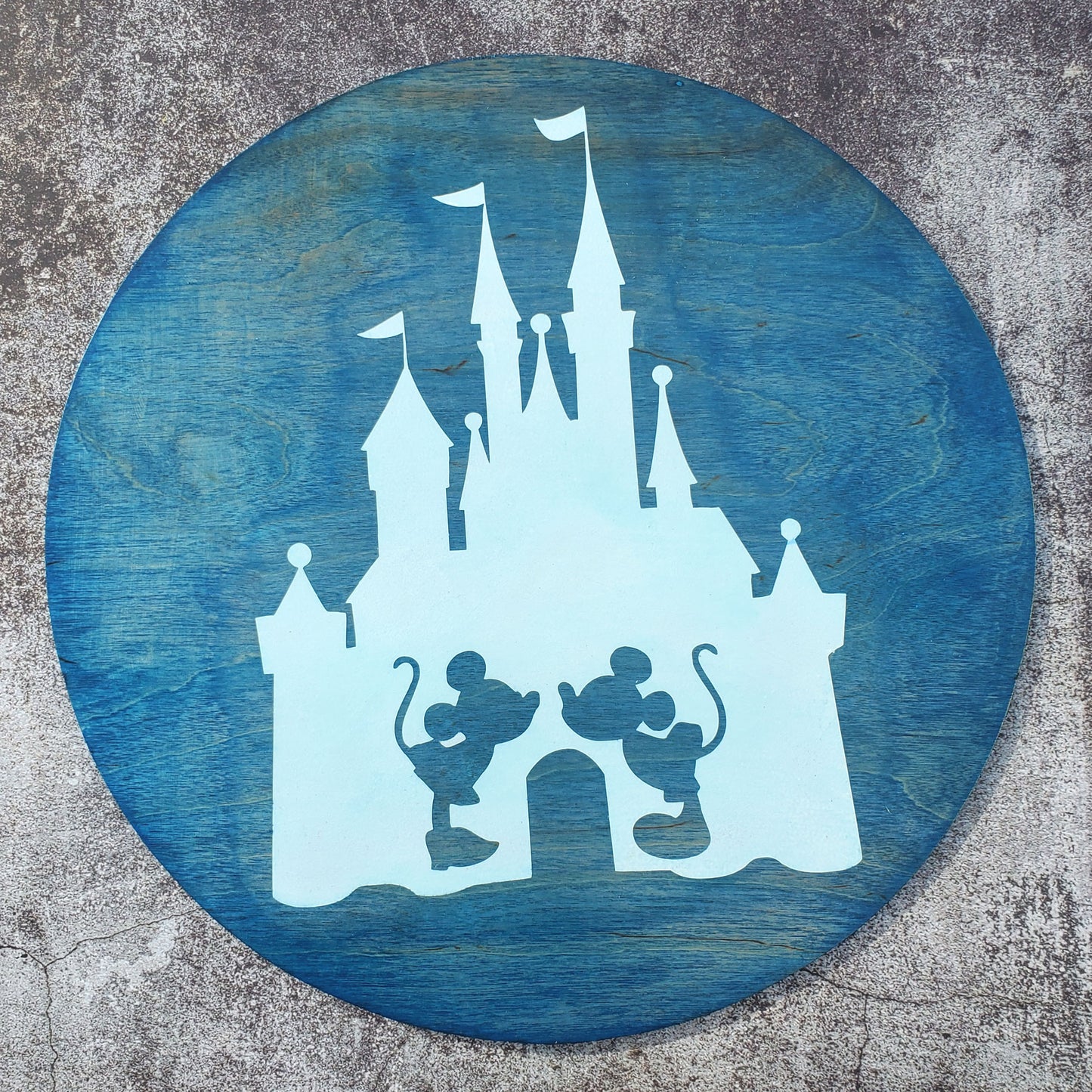 Disney Castle Mickey & Minnie Inspired Wood Wall Art, 12" Round