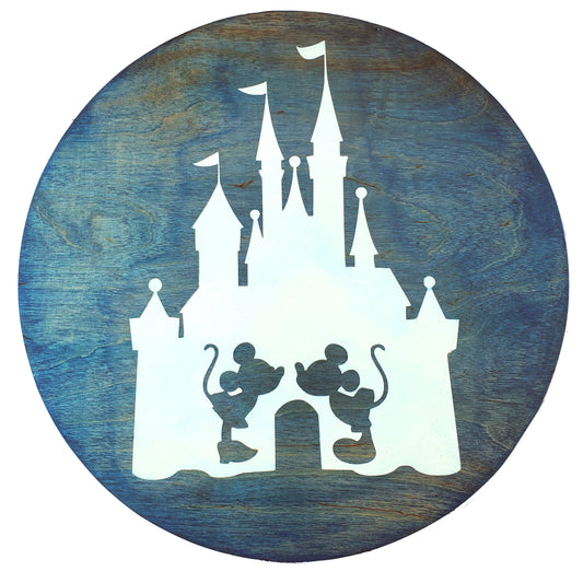 Disney Castle Mickey & Minnie Inspired Wood Wall Art, 12" Round