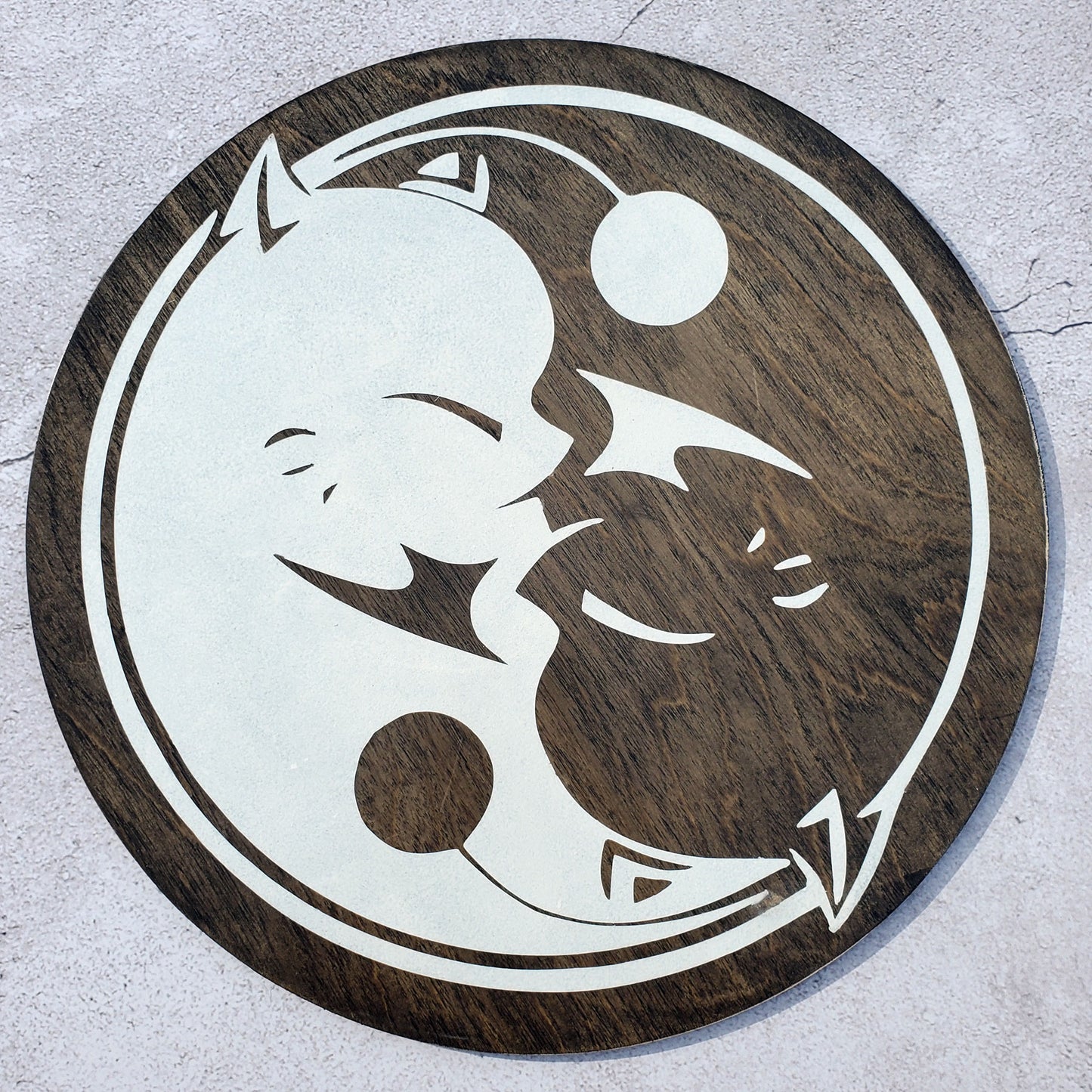 Final Fantasy Moogle Kupo Inspired Wood Wall Art, 12" Round