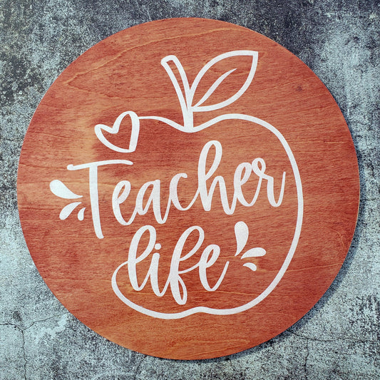 Teacher Life Love Inspired Wood Wall Art, 12" Round